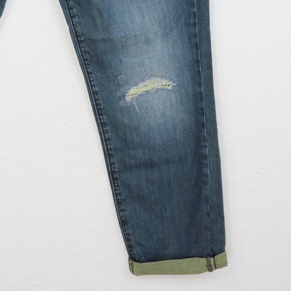 Dear John Womens 27 Jesse Boyfriend Distressed Roll Cuff Hem Denim Blue Jeans - Picture 4 of 12